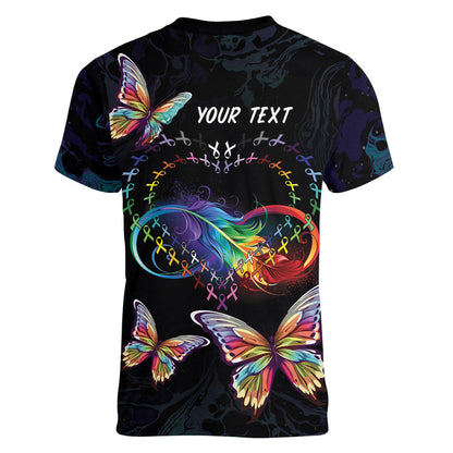 Fight Cancer In All Colors Personalized Women V-Neck T-Shirt Whimsical Butterflies