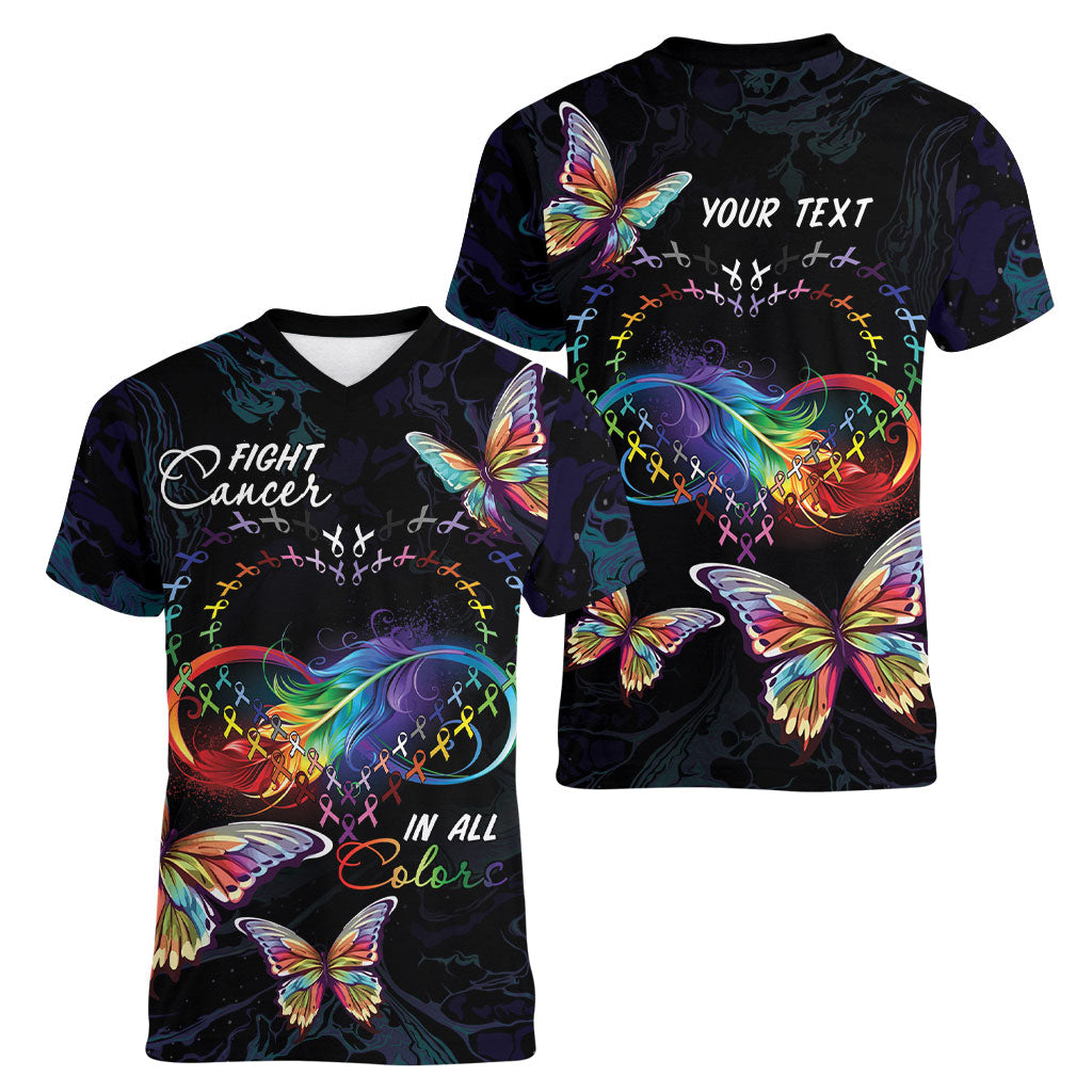 Fight Cancer In All Colors Personalized Women V-Neck T-Shirt Whimsical Butterflies