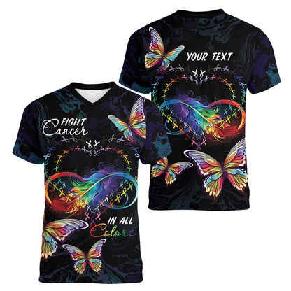 Fight Cancer In All Colors Personalized Women V-Neck T-Shirt Whimsical Butterflies