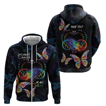 Fight Cancer In All Colors Personalized Zip Hoodie Whimsical Butterflies
