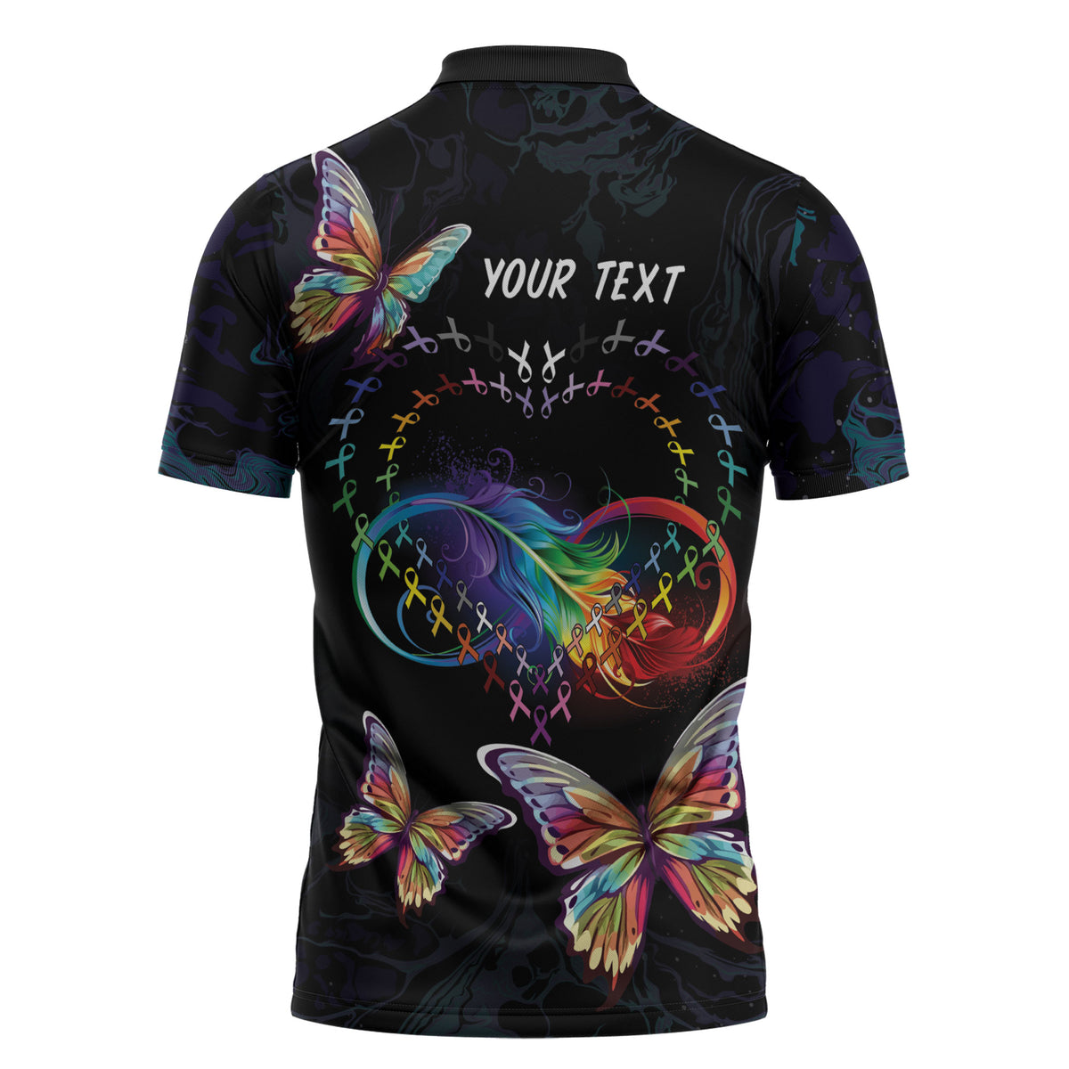 Fight Cancer In All Colors Personalized Zipper Polo Shirt Whimsical Butterflies