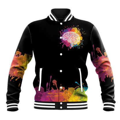 Autism Wired Differently Colors Splash Baseball Jacket