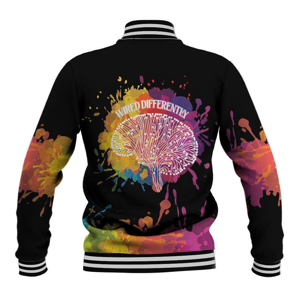 Autism Wired Differently Colors Splash Baseball Jacket