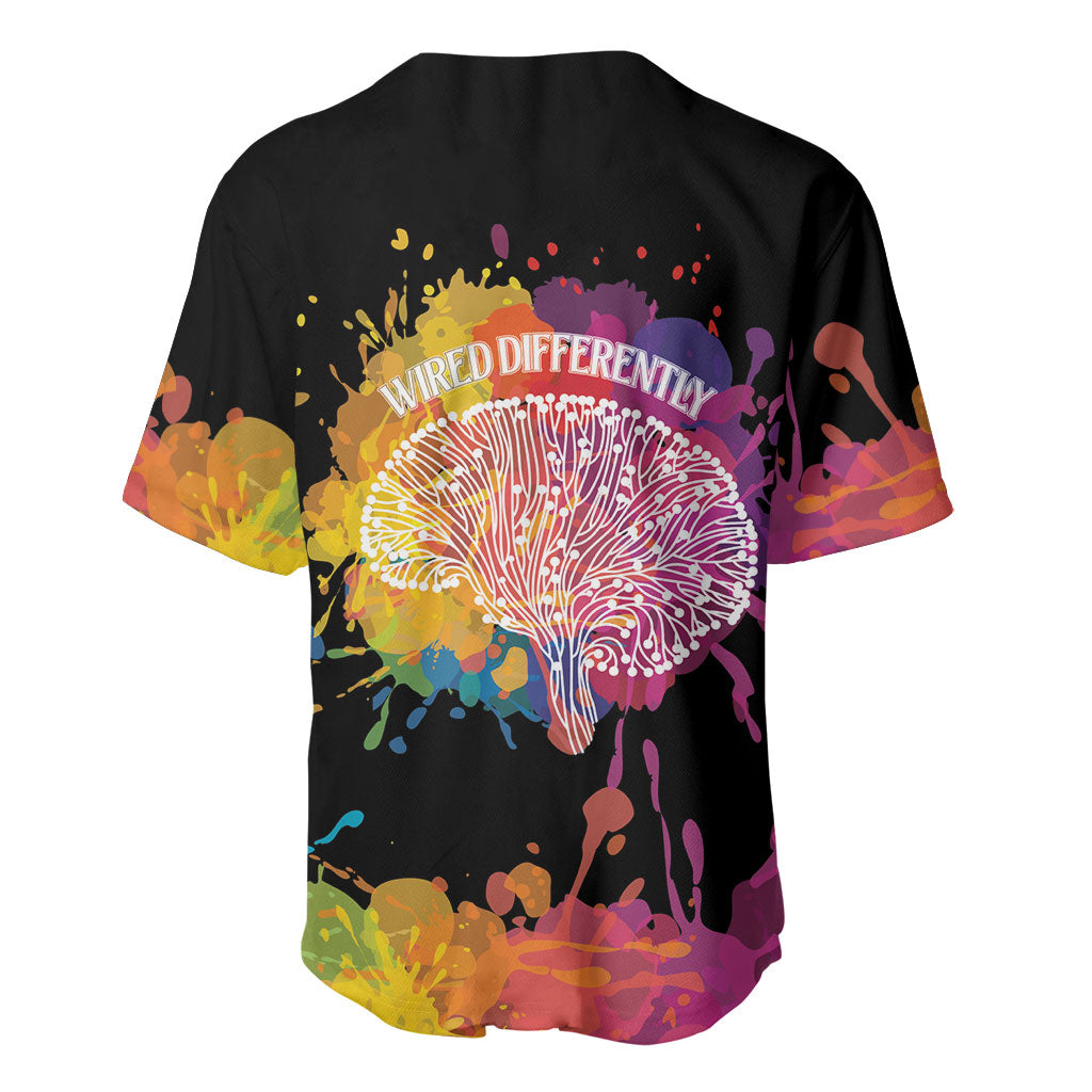 Autism Wired Differently Colors Splash Baseball Jersey