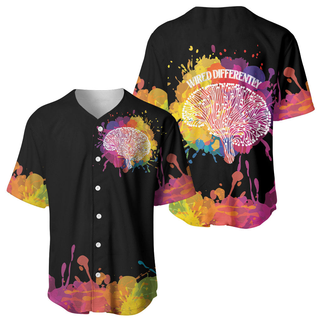 Autism Wired Differently Colors Splash Baseball Jersey