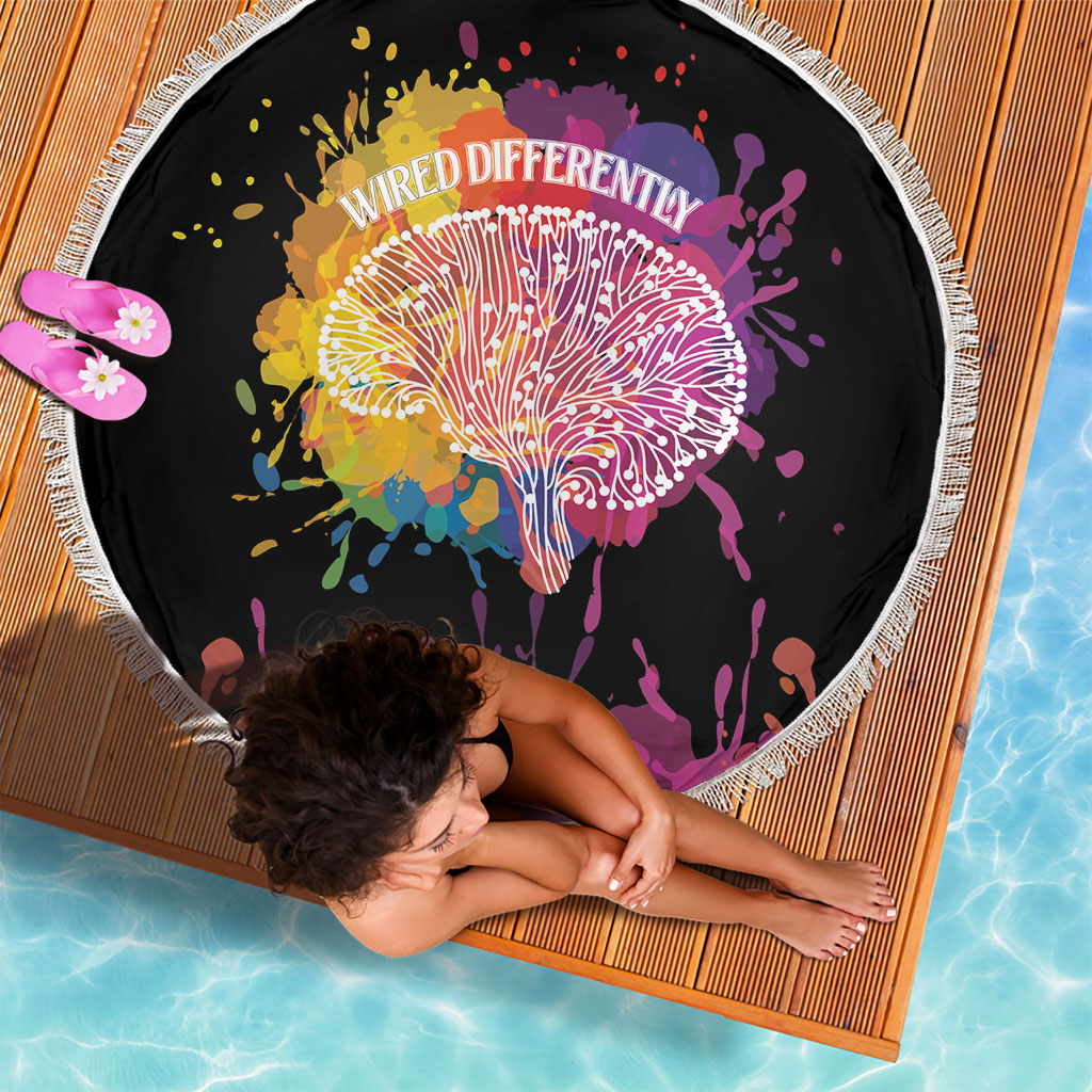 Autism Wired Differently Colors Splash Beach Blanket