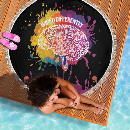 Autism Wired Differently Colors Splash Beach Blanket
