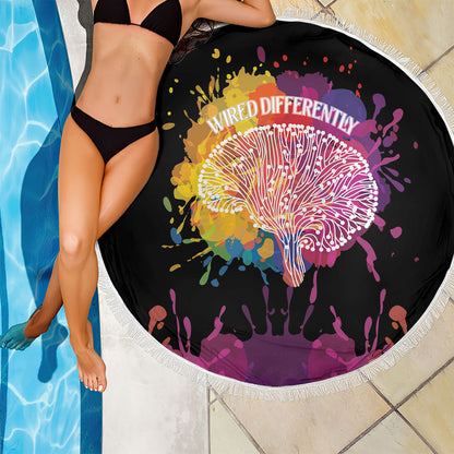 Autism Wired Differently Colors Splash Beach Blanket