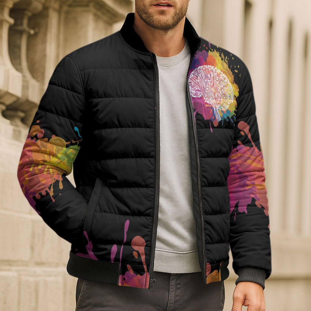 Autism Wired Differently Colors Splash Bomber Puffer Jacket