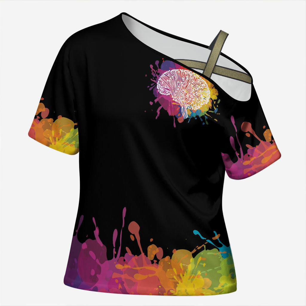 Autism Wired Differently Colors Splash Cross Shoulder Shirt