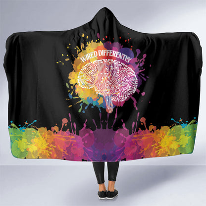 Autism Wired Differently Colors Splash Hooded Blanket