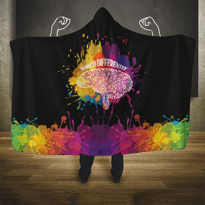 Autism Wired Differently Colors Splash Hooded Blanket