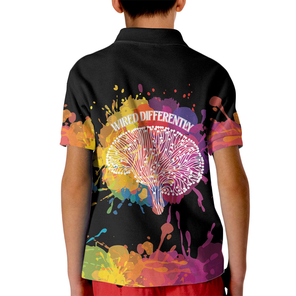 Autism Wired Differently Colors Splash Kid Polo Shirt