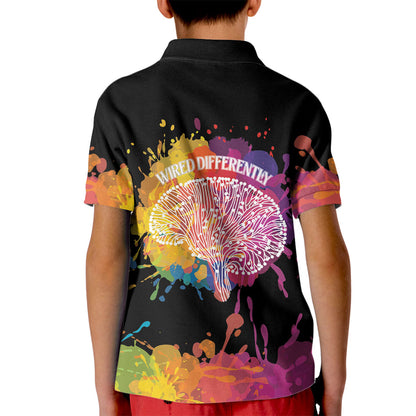 Autism Wired Differently Colors Splash Kid Polo Shirt