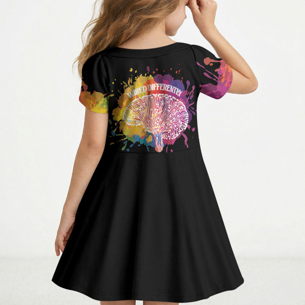 Autism Wired Differently Colors Splash Kid Short Sleeve Dress