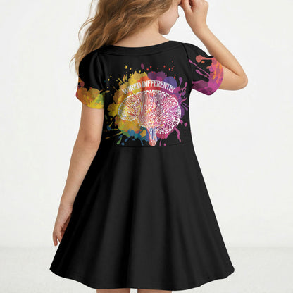 Autism Wired Differently Colors Splash Kid Short Sleeve Dress