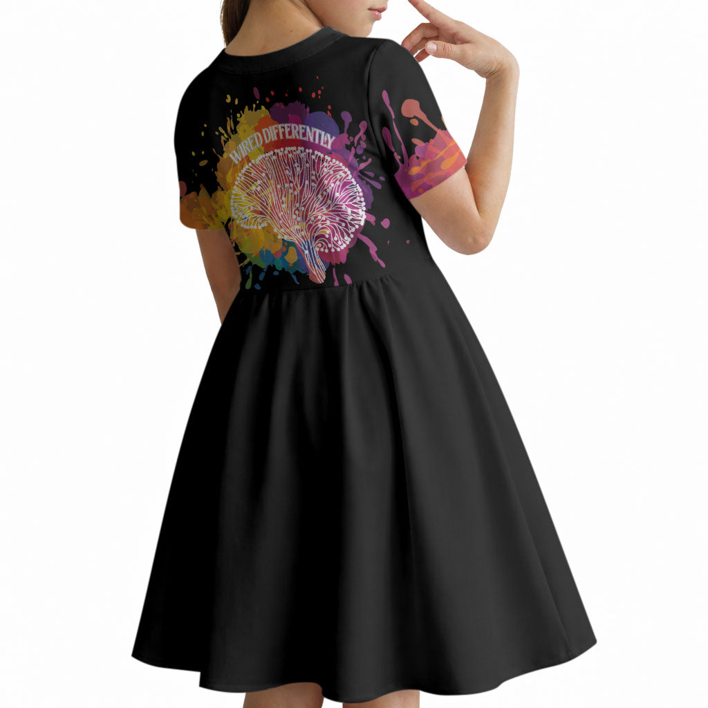 Autism Wired Differently Colors Splash Kid Short Sleeve Dress