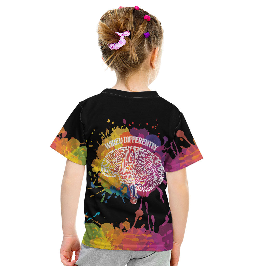 Autism Wired Differently Colors Splash Kid T Shirt