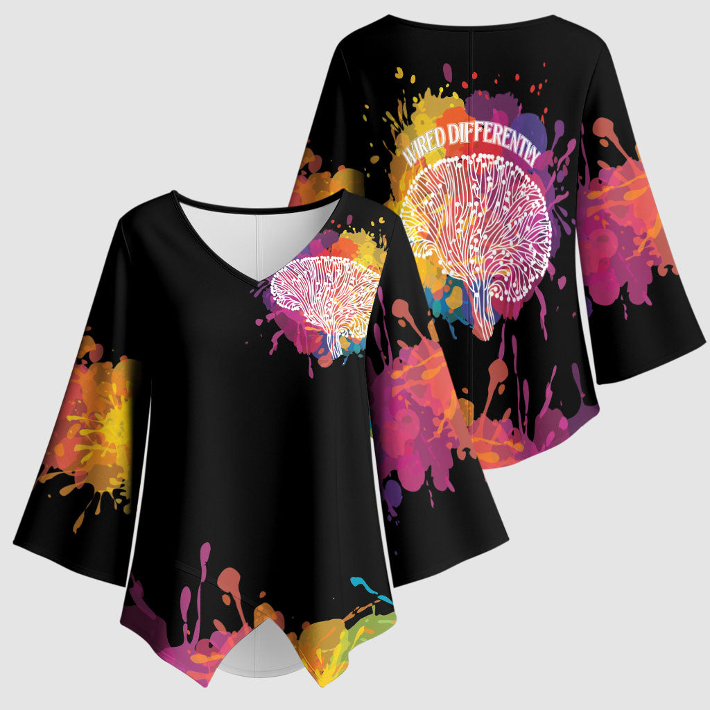 Autism Wired Differently Colors Splash Kimono Sleeve Blouse