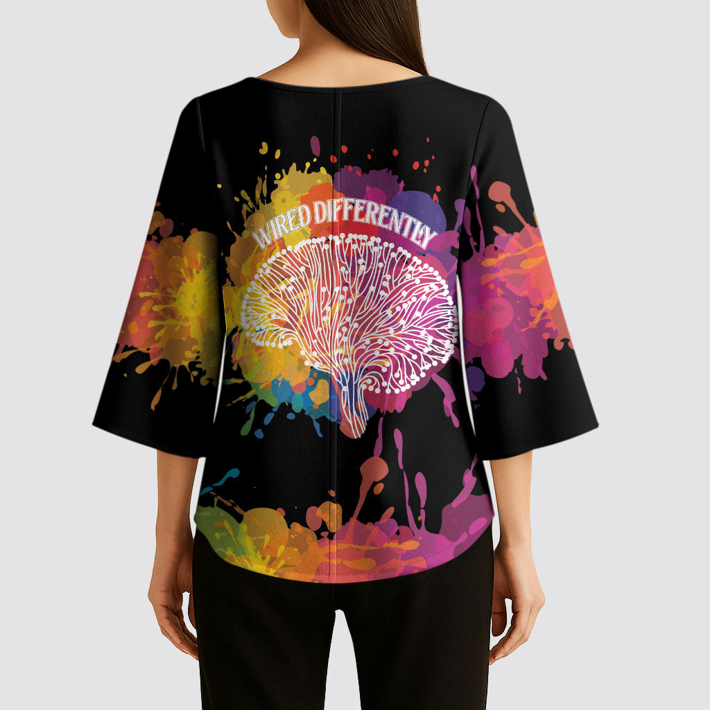 Autism Wired Differently Colors Splash Kimono Sleeve Blouse