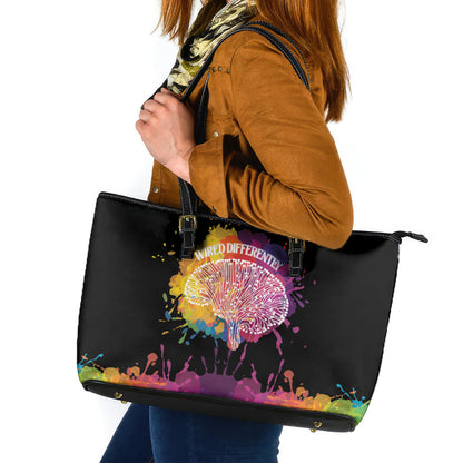 Autism Wired Differently Colors Splash Leather Tote Bag