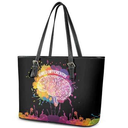 Autism Wired Differently Colors Splash Leather Tote Bag