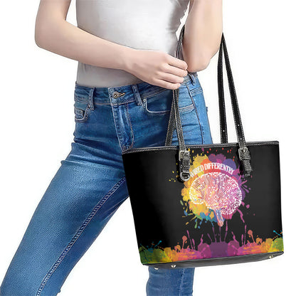 Autism Wired Differently Colors Splash Leather Tote Bag