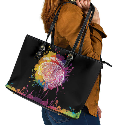 Autism Wired Differently Colors Splash Leather Tote Bag