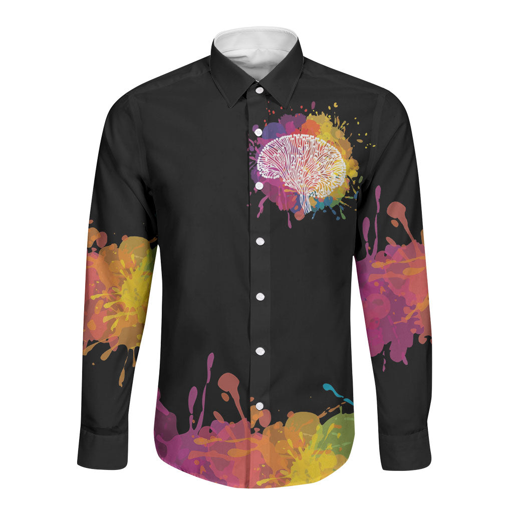Autism Wired Differently Colors Splash Long Sleeve Button Shirt
