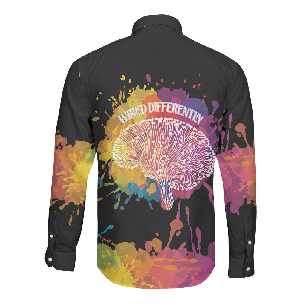 Autism Wired Differently Colors Splash Long Sleeve Button Shirt
