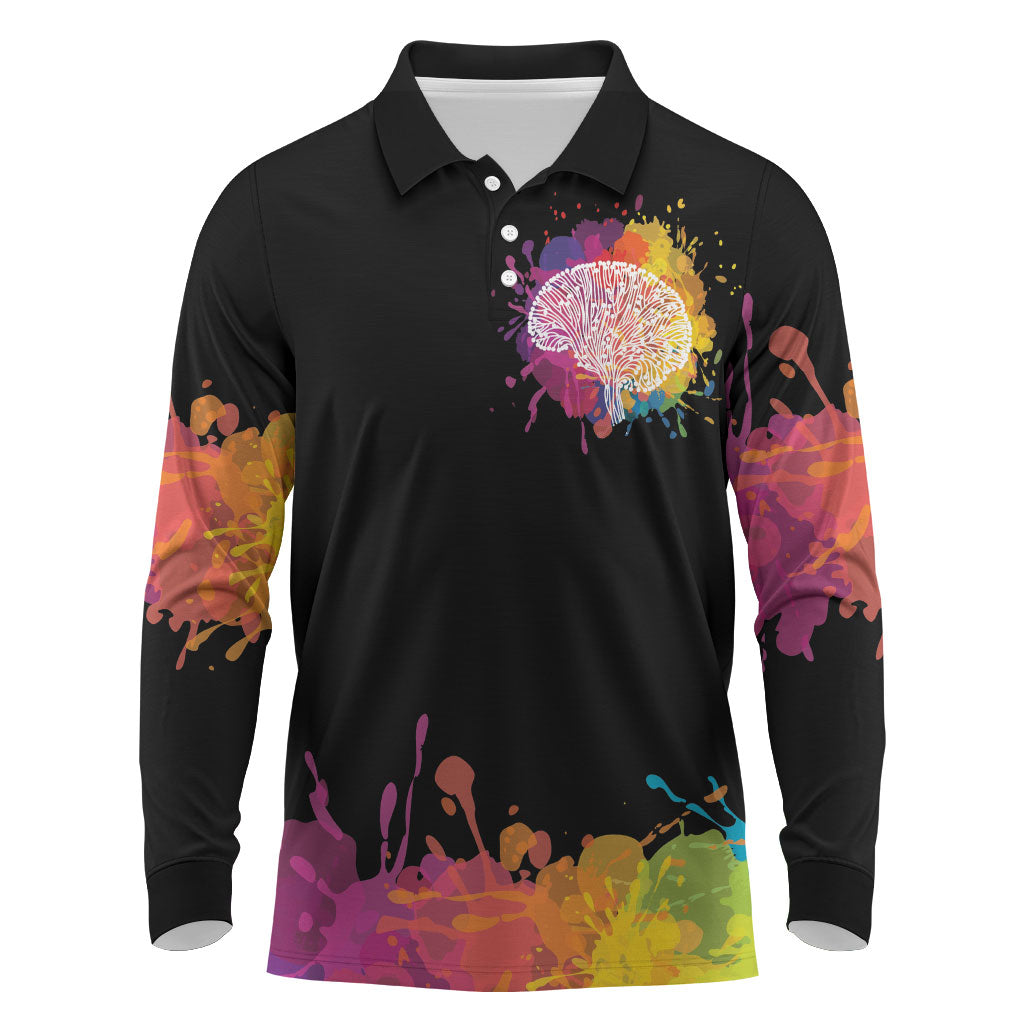 Autism Wired Differently Colors Splash Long Sleeve Polo Shirt
