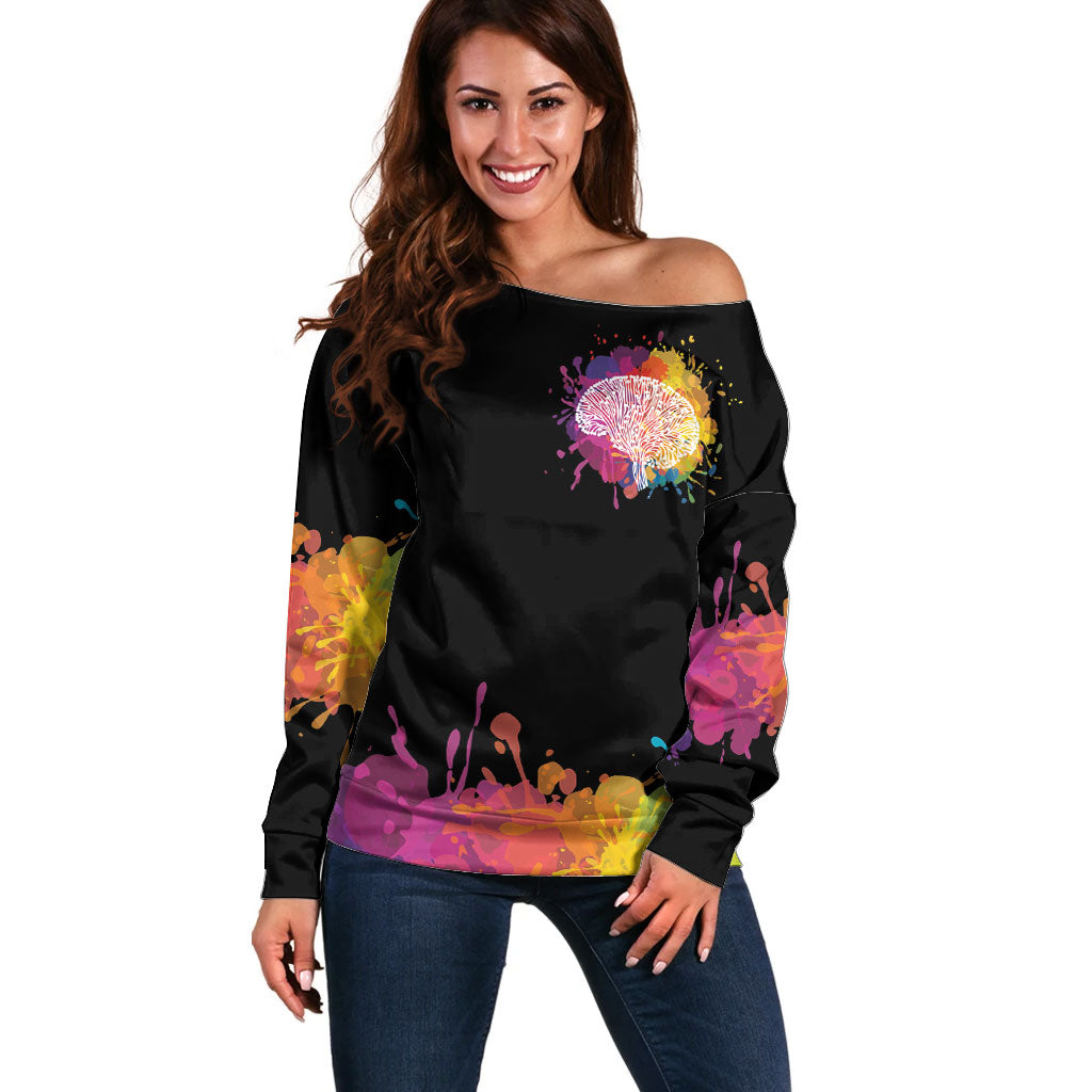 Autism Wired Differently Colors Splash Off Shoulder Sweater