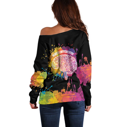 Autism Wired Differently Colors Splash Off Shoulder Sweater