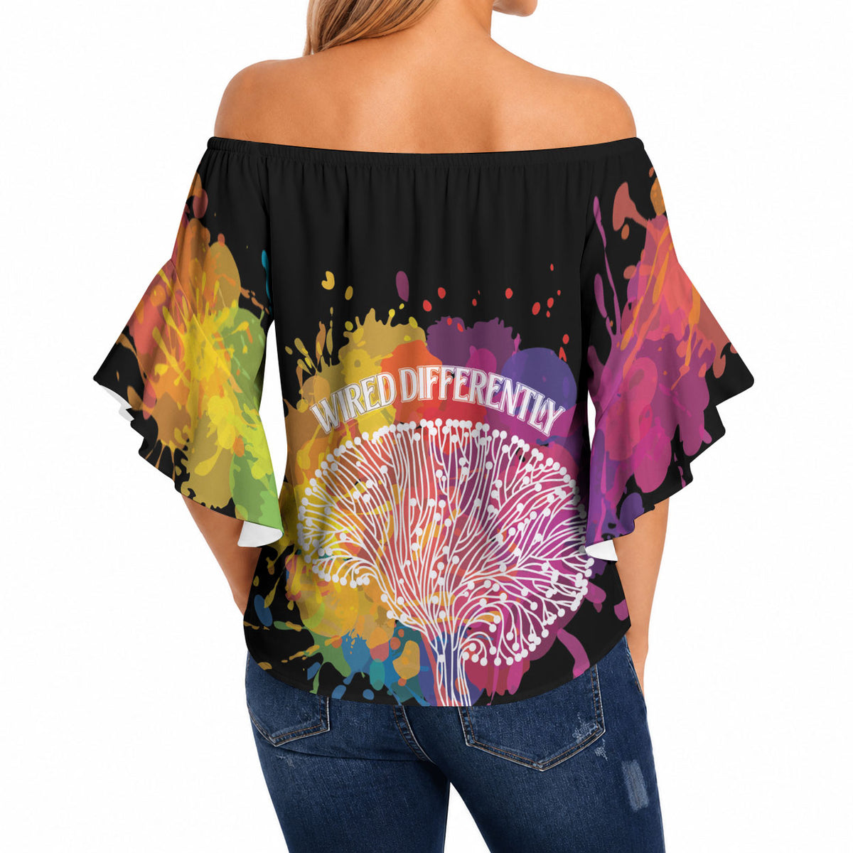 Autism Wired Differently Colors Splash Off Shoulder Wrap Waist Top
