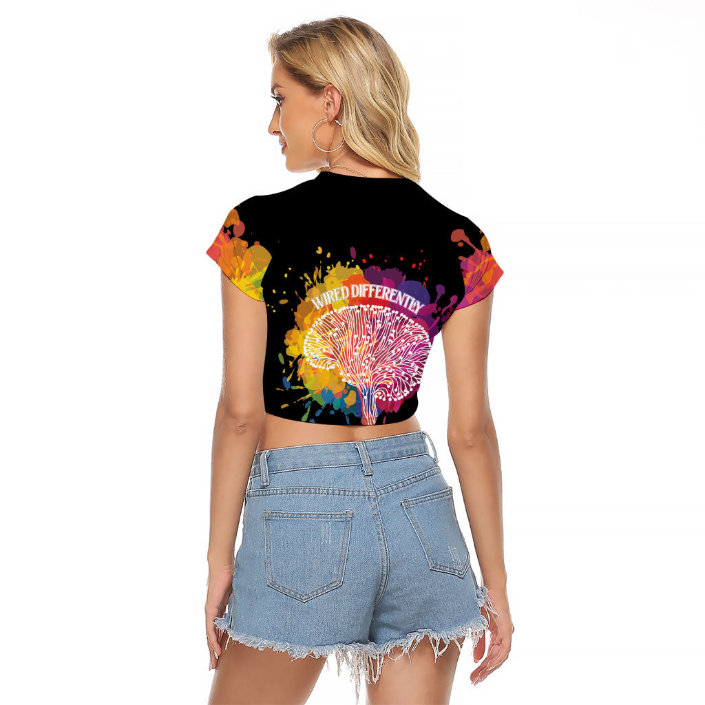 Autism Wired Differently Colors Splash Raglan Cropped T Shirt