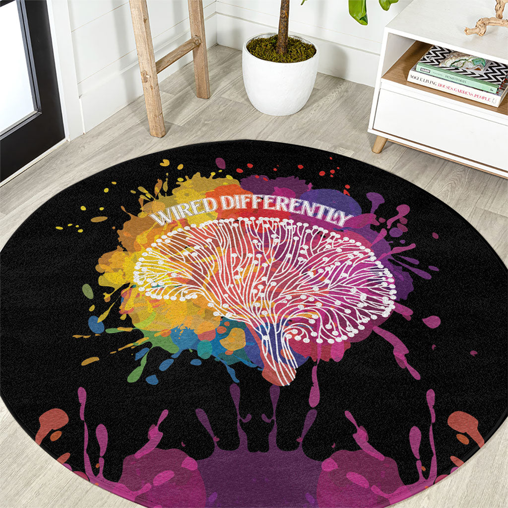 Autism Wired Differently Colors Splash Round Carpet