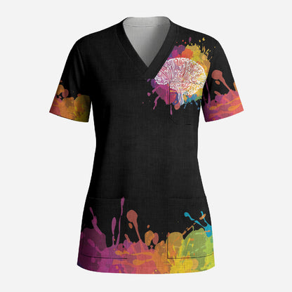 Autism Wired Differently Colors Splash Scrub Top
