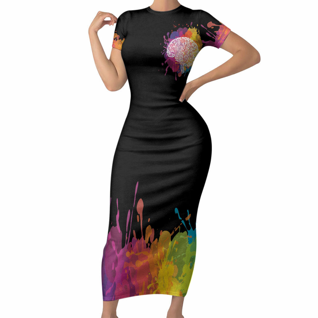 Autism Wired Differently Colors Splash Short Sleeve Bodycon Dress