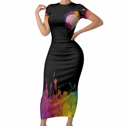Autism Wired Differently Colors Splash Short Sleeve Bodycon Dress