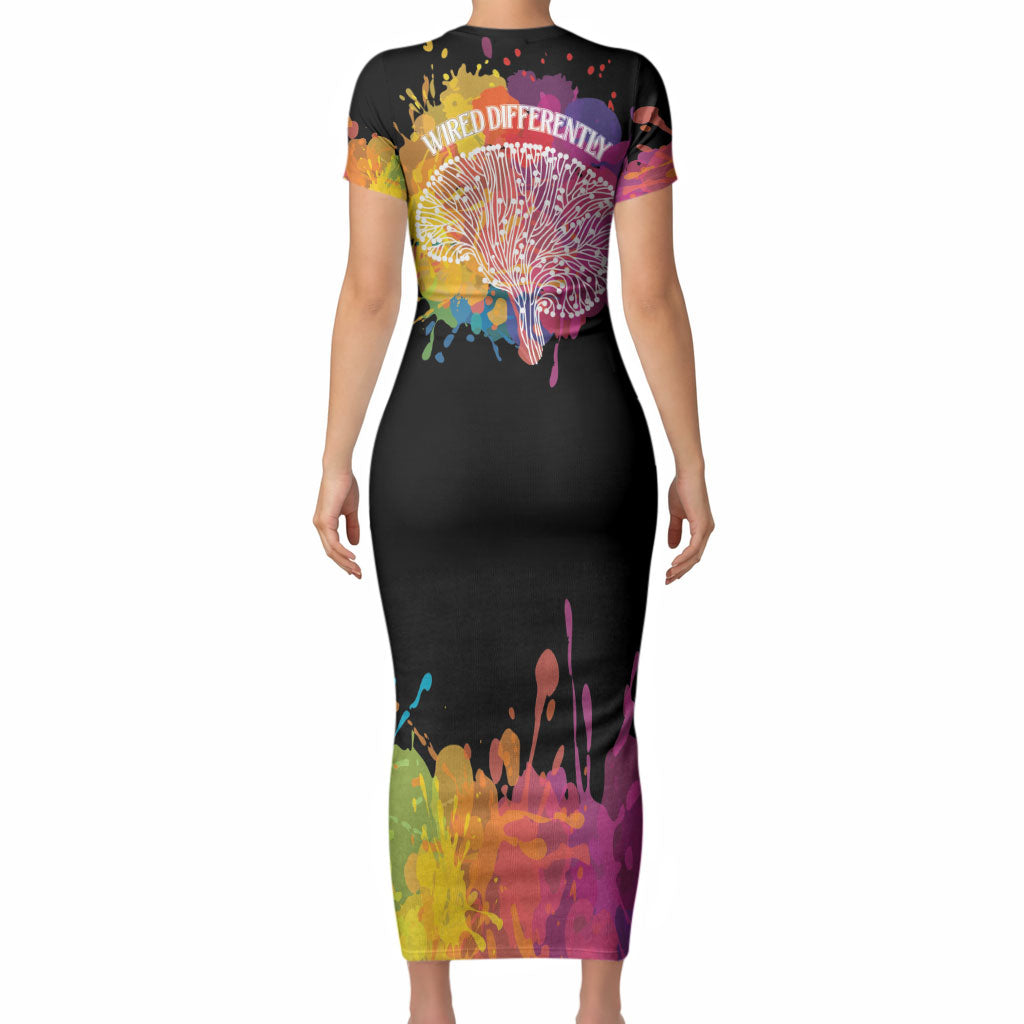 Autism Wired Differently Colors Splash Short Sleeve Bodycon Dress
