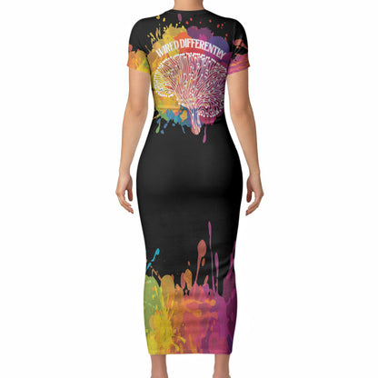 Autism Wired Differently Colors Splash Short Sleeve Bodycon Dress