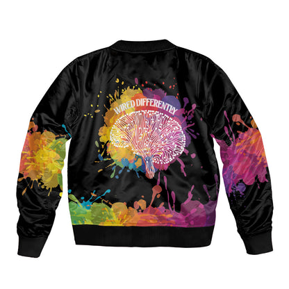Autism Wired Differently Colors Splash Sleeve Zip Bomber Jacket