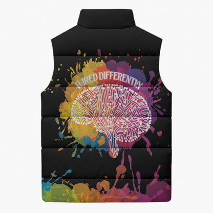 Autism Wired Differently Colors Splash Sleeveless Puffer Jacket