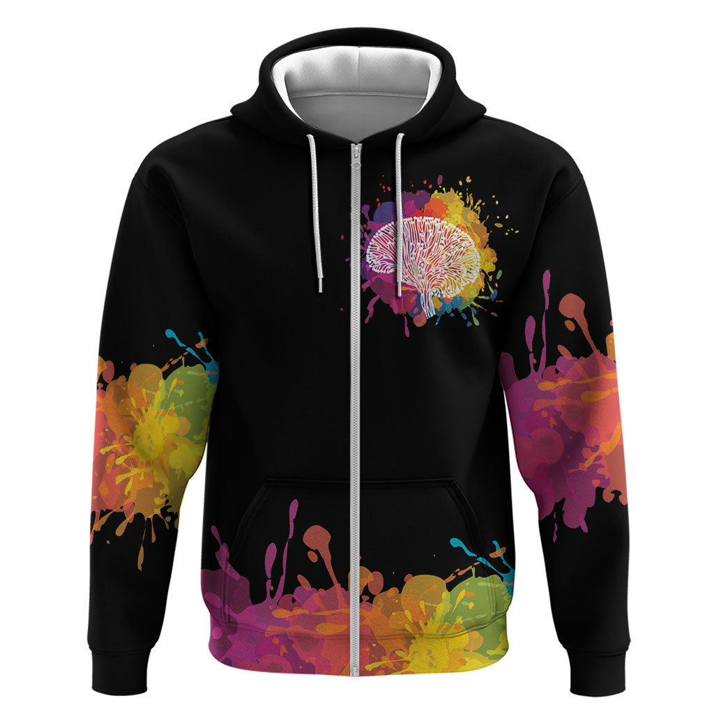 Autism Wired Differently Colors Splash Zip Hoodie