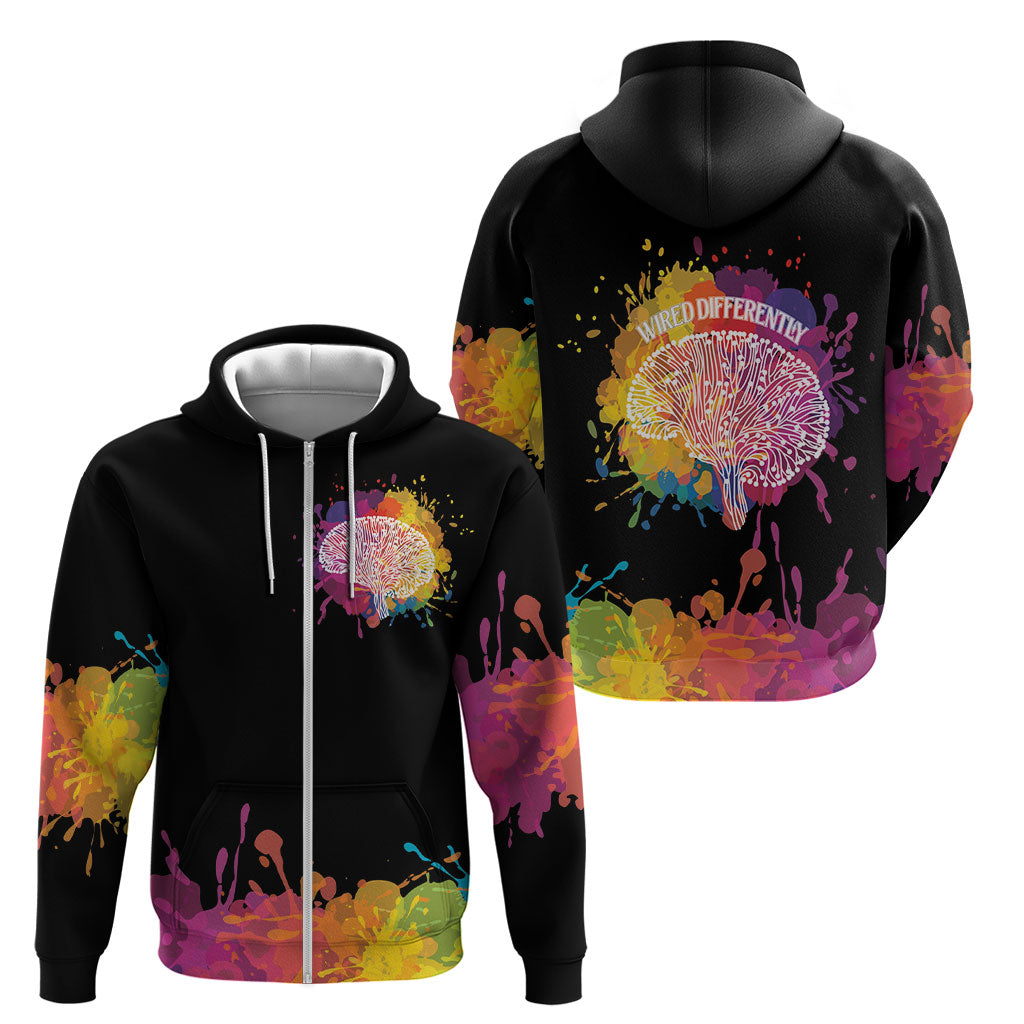 Autism Wired Differently Colors Splash Zip Hoodie