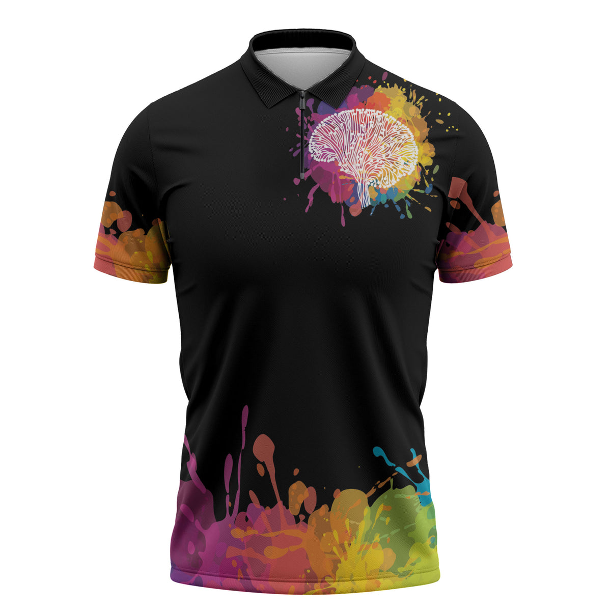 Autism Wired Differently Colors Splash Zipper Polo Shirt