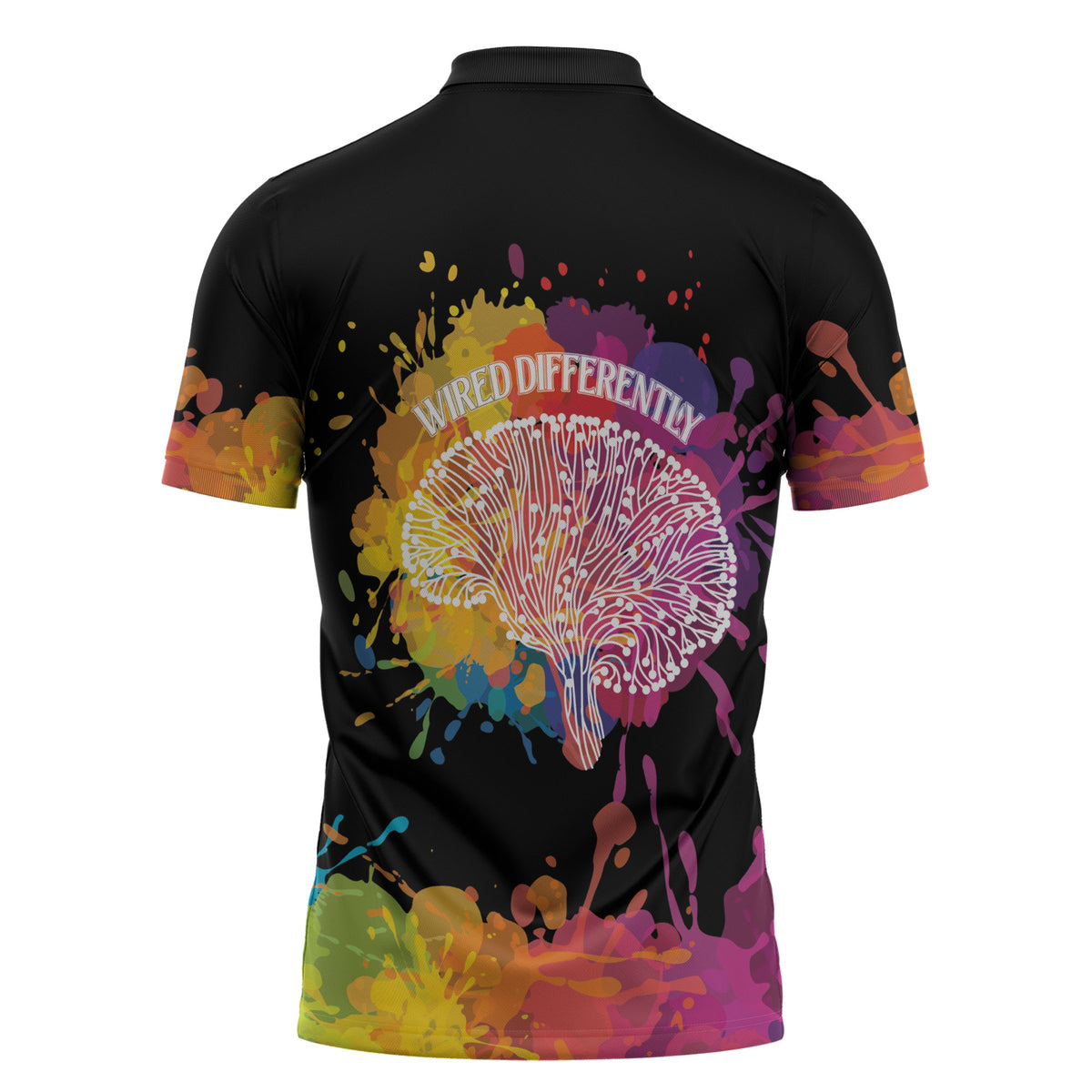 Autism Wired Differently Colors Splash Zipper Polo Shirt
