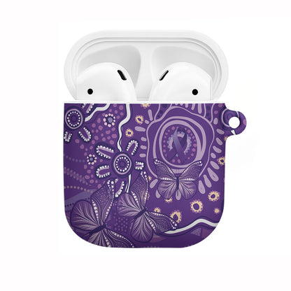 Australia Lupus Day Indigenous AirPods Case Purple Ribbon Aboriginal Butterflies