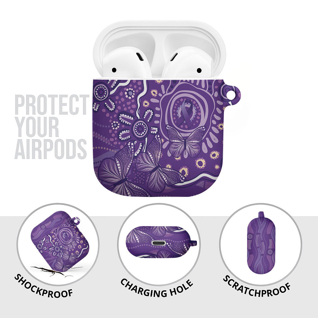 Australia Lupus Day Indigenous AirPods Case Purple Ribbon Aboriginal Butterflies