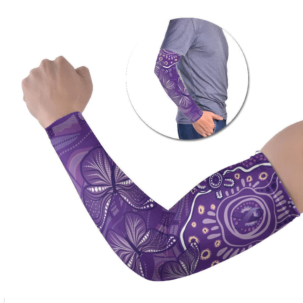 Australia Lupus Day Indigenous Arm Sleeves Purple Ribbon Aboriginal Butterflies